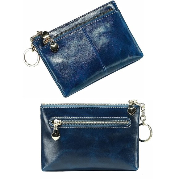 Mini Coin Purse W/ Key Ring Triple Zipper Fashion, PU Leather Card Holder Wallet - Picture 5 of 7